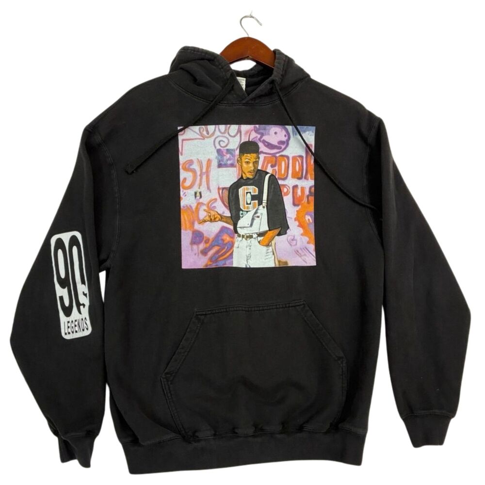 Cross Colours 90 Legends Hoodie Mens L Black Hip Hop Graphic Pullover Ya Dig